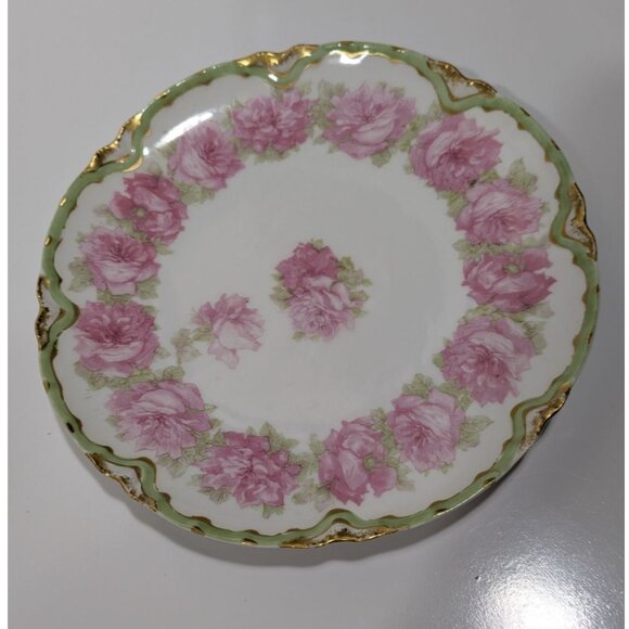 Antique Limoges France Hand-Painted Porcelain Plate With Pink Roses Gold Trim - Picture 6 of 11